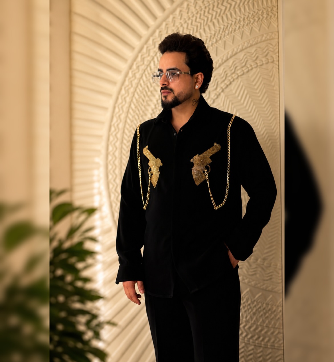 Midnight black statement piece with gold details